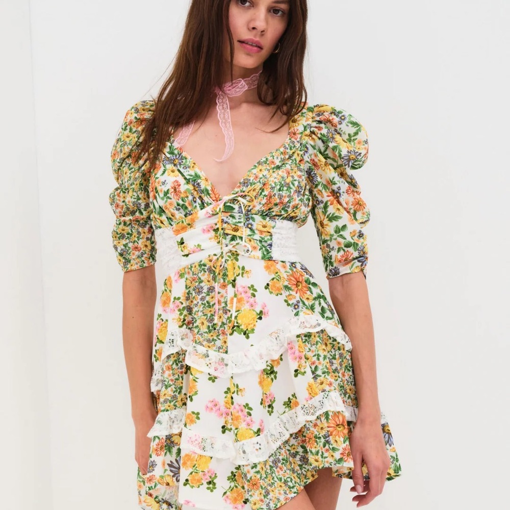 For Love And Lemons Rosalyn Multicolor Floral Mini Dress